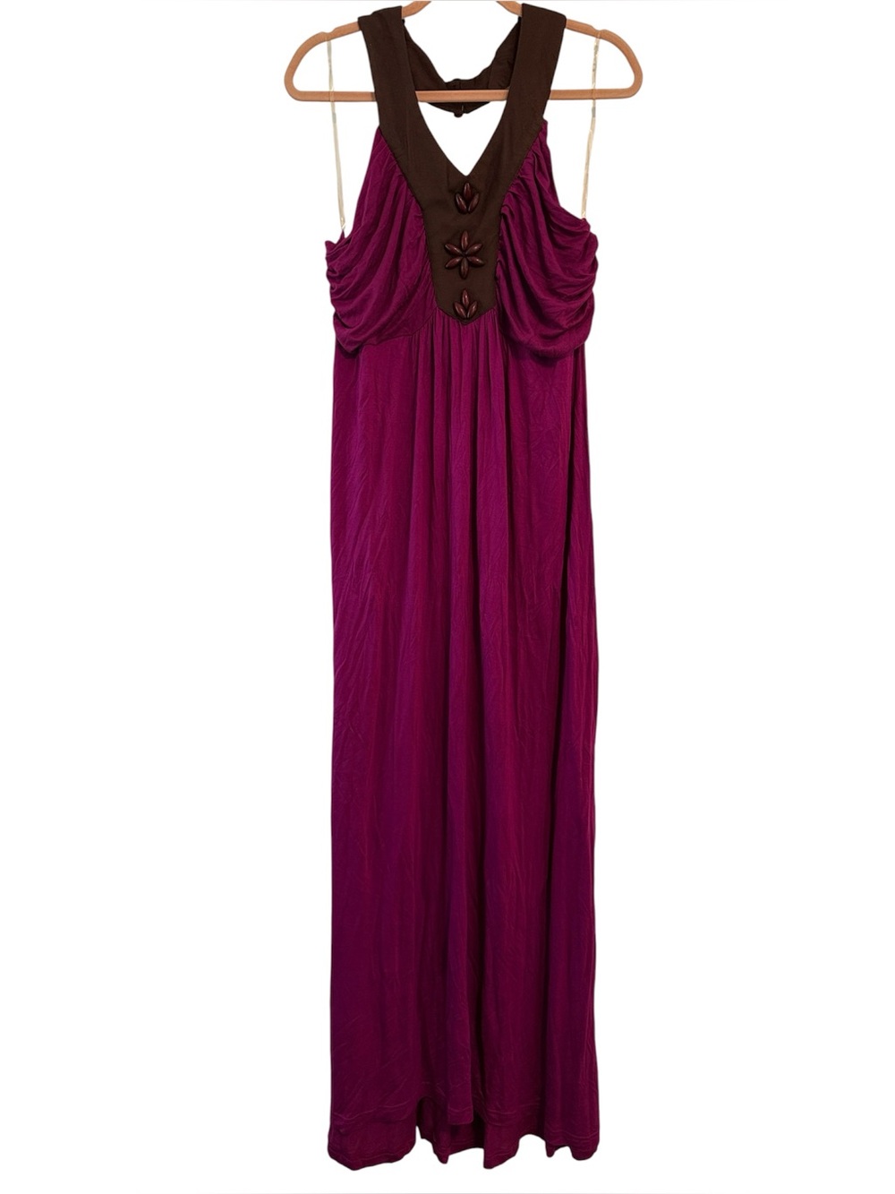 Apollo Brown and Purple Maxi Dress with Wooden Beads